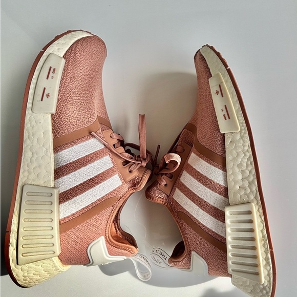 Adidas NMD_R1 shoes, specifically identified in the "Raw Pink" or "Salmon - Picture 7 of 16